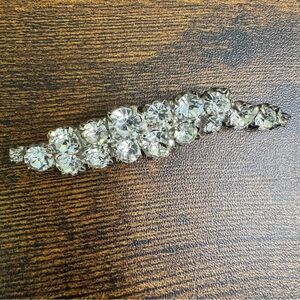 Clear Rhinestone Bar Brooch Pin Plume Feather Art Deco Revival